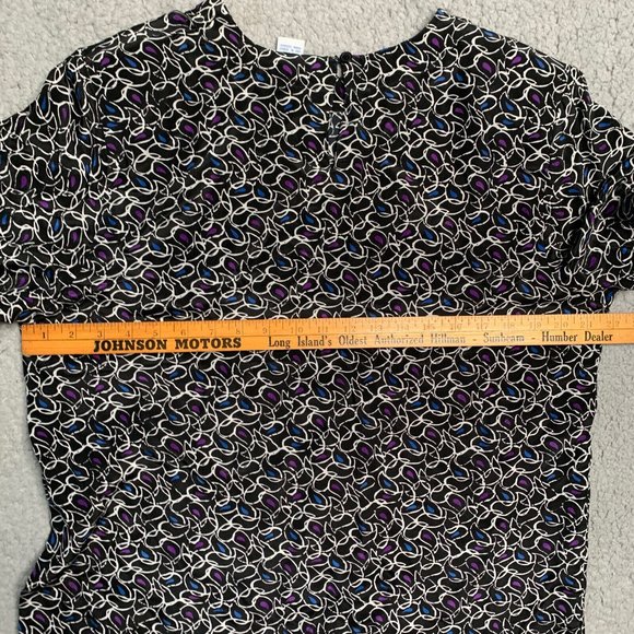 Anna and Frank Silk Blouse L Top Shoulder Pads Black geometric coastal vintage - Picture 5 of 6